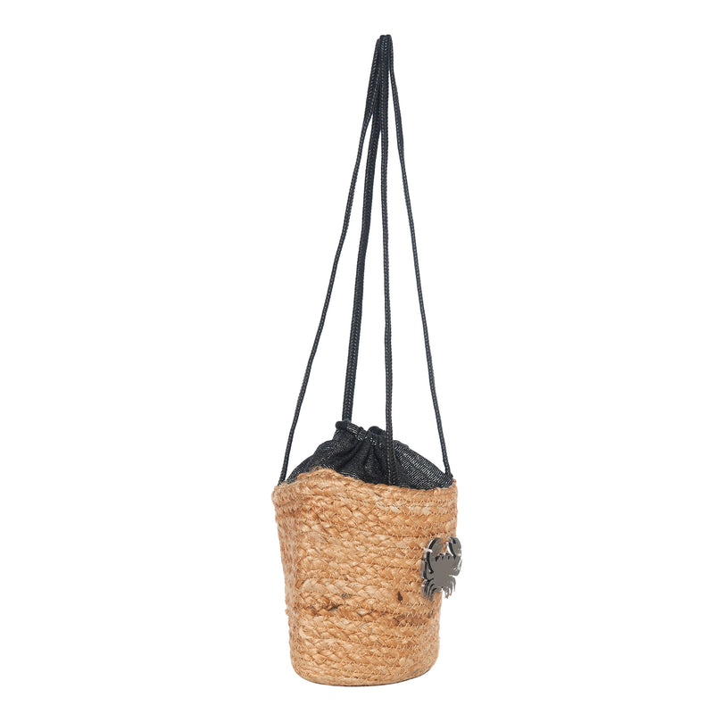 CARLA Mini Shoulder Straw Bag | Black Glitter Crab - KOKU Concept