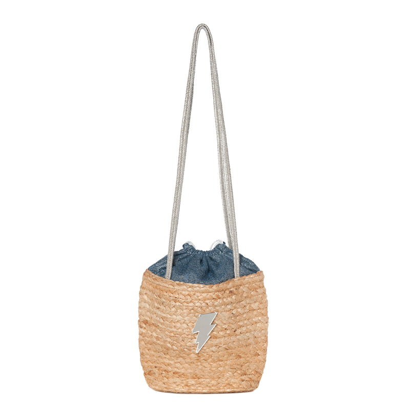CARLA Mini Shoulder Straw Bag | Blue Glitter Lightning - KOKU Concept