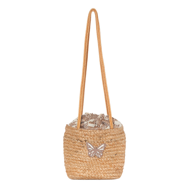 CARLA Mini Shoulder Straw Bag | Mocha Palms Butterfly - KOKU Concept