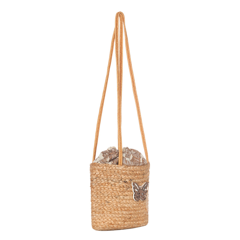 CARLA Mini Shoulder Straw Bag | Mocha Palms Butterfly - KOKU Concept