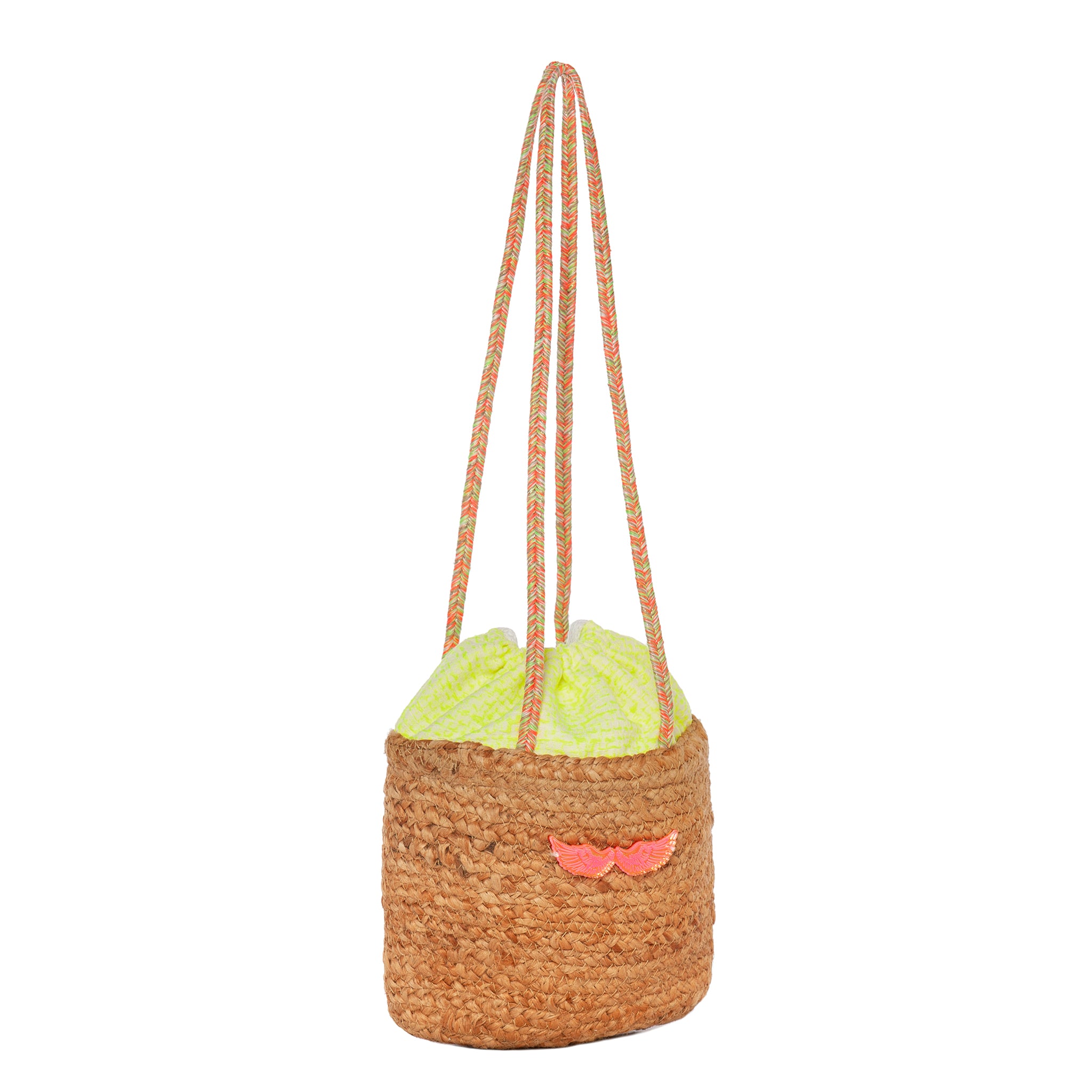 CARLA Mini Shoulder Straw Bag | Yellow Woven Fluo Wings