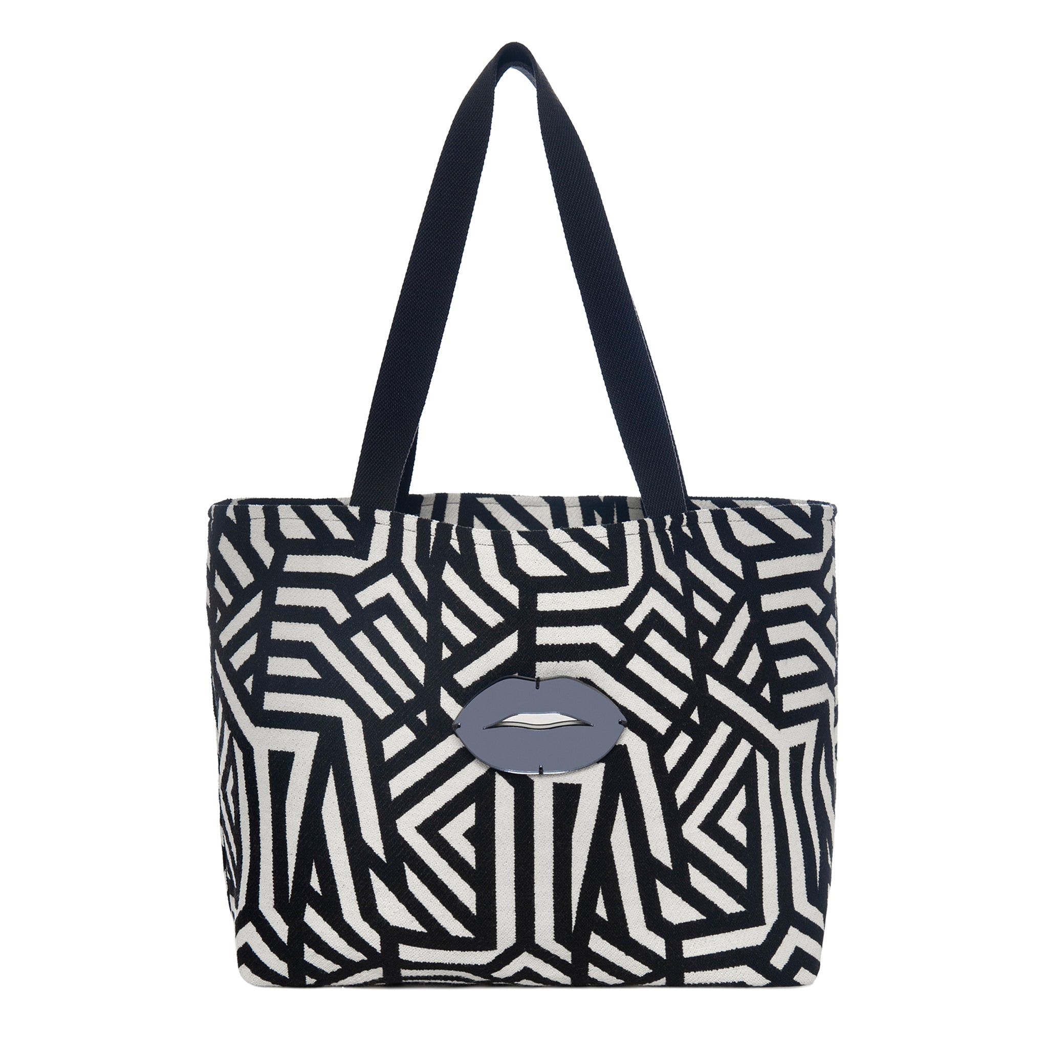 Cloe Tote bag | Black Thick Lines Lips