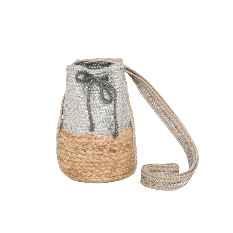 CORA Bucket Bag Mini | Silver Raffia - KOKU Concept