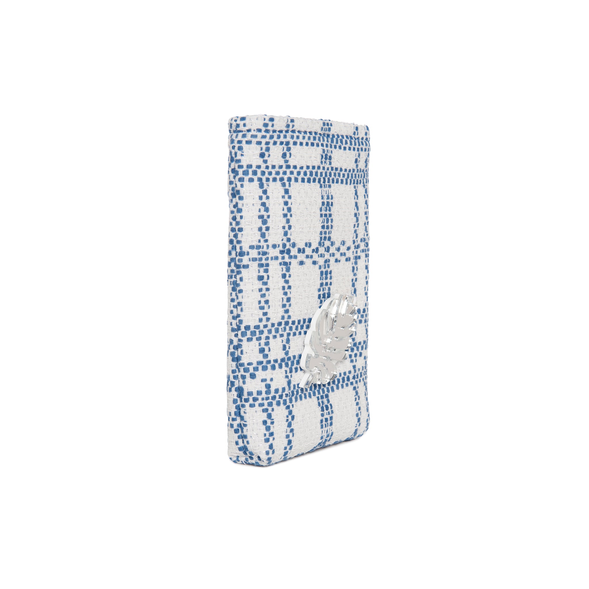 EV Phone Pouch | Blue White Check Tropical Leaf