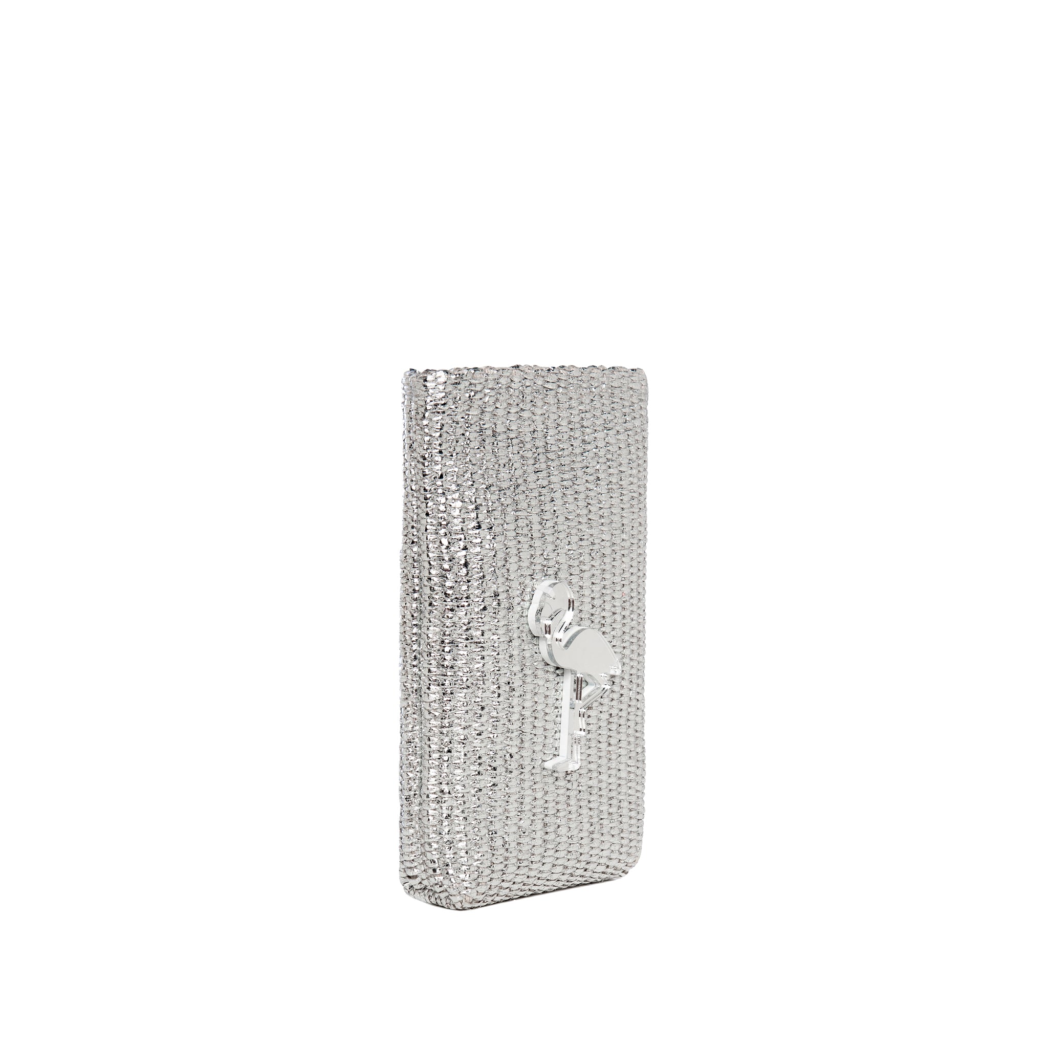 EV Phone Pouch | Silver Raffia Flamingo