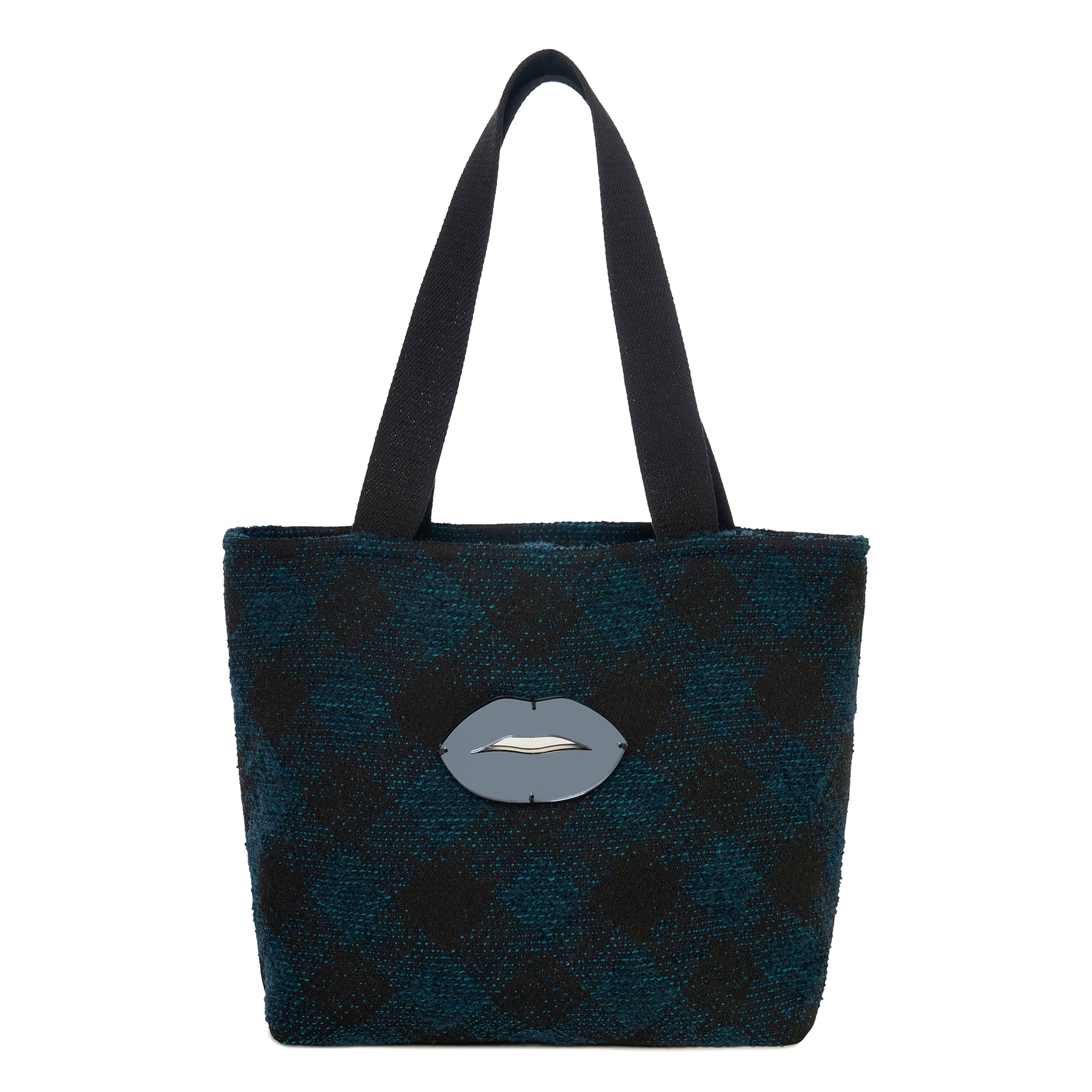 FIFI Small Tote bag | Blue Black Check Lips