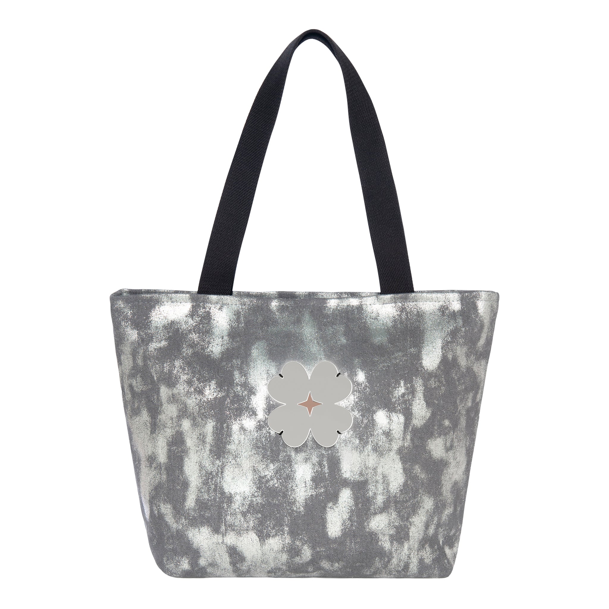 FIFI Tote bag | Grey Shiny Canvas Flower