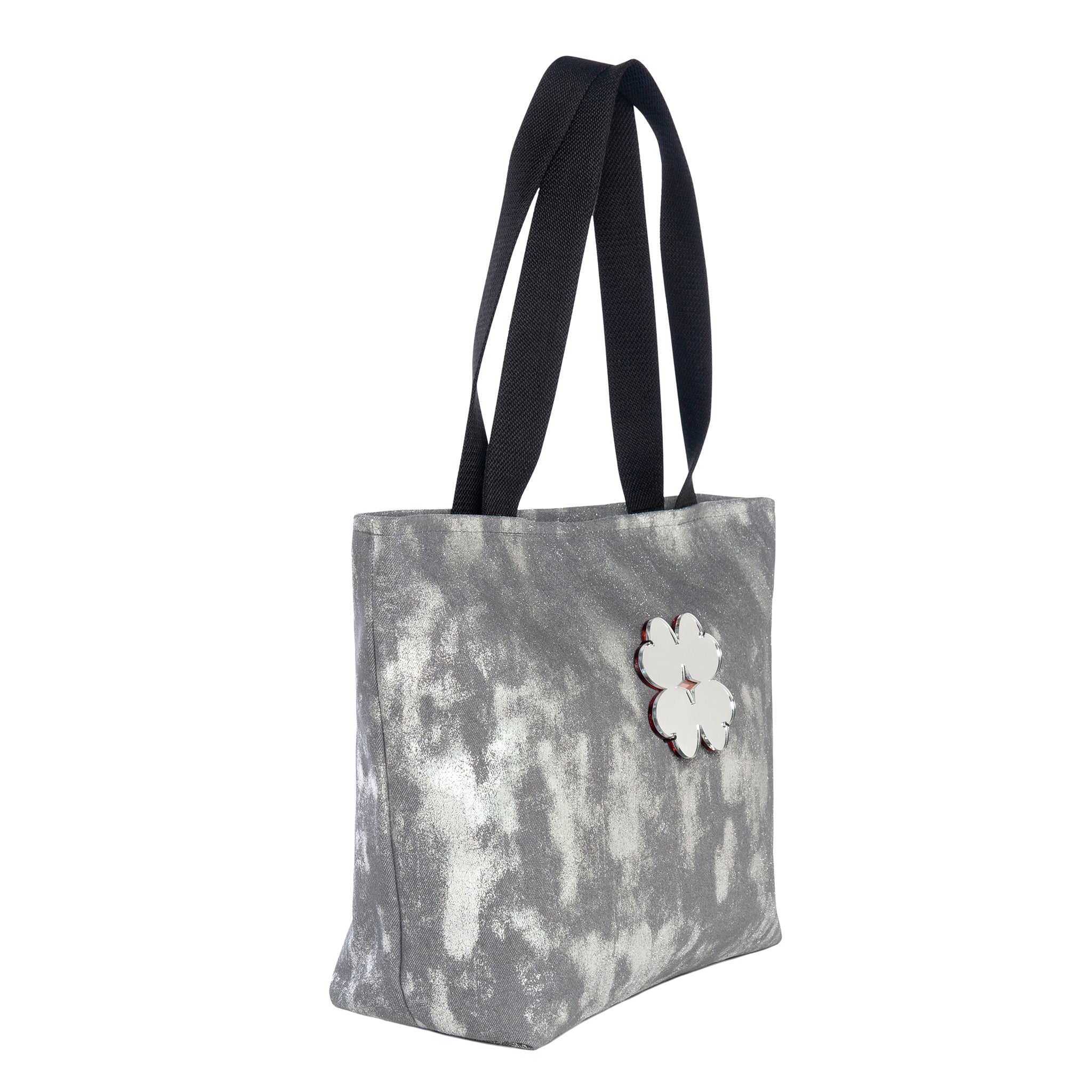FIFI Tote bag | Grey Shiny Canvas Flower