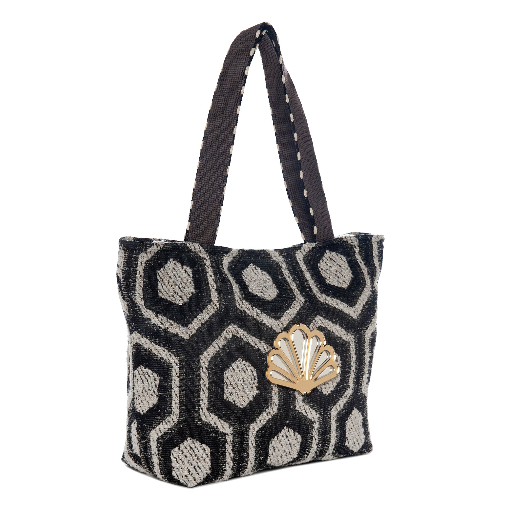 FIFI Tote bag | Grey Hexagon Peacock