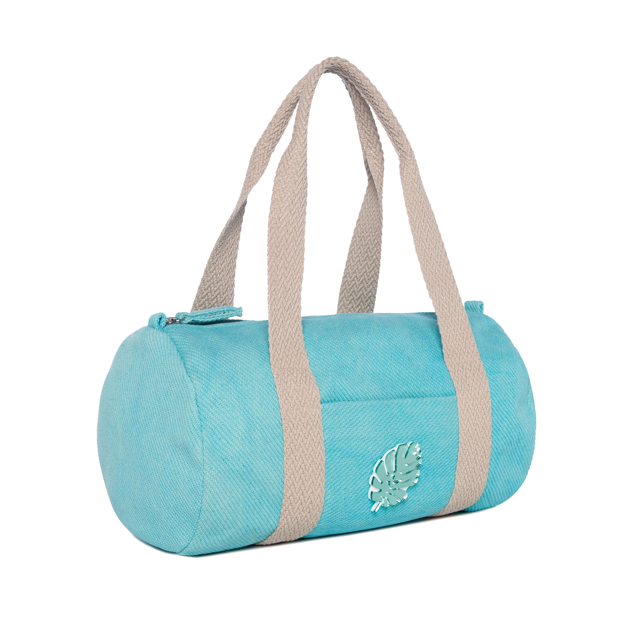 Gaby Small Duffel bag | Aqua Diagonal Tropical Leaf