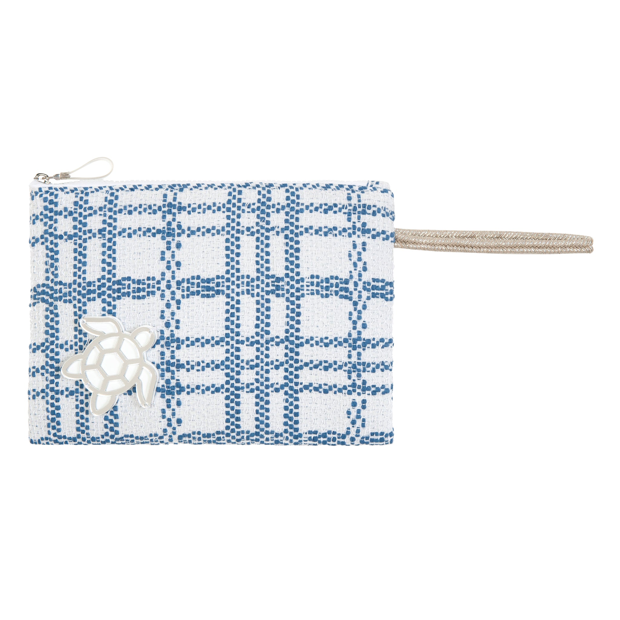 STELLA Pouch | Blue White Check Turtle