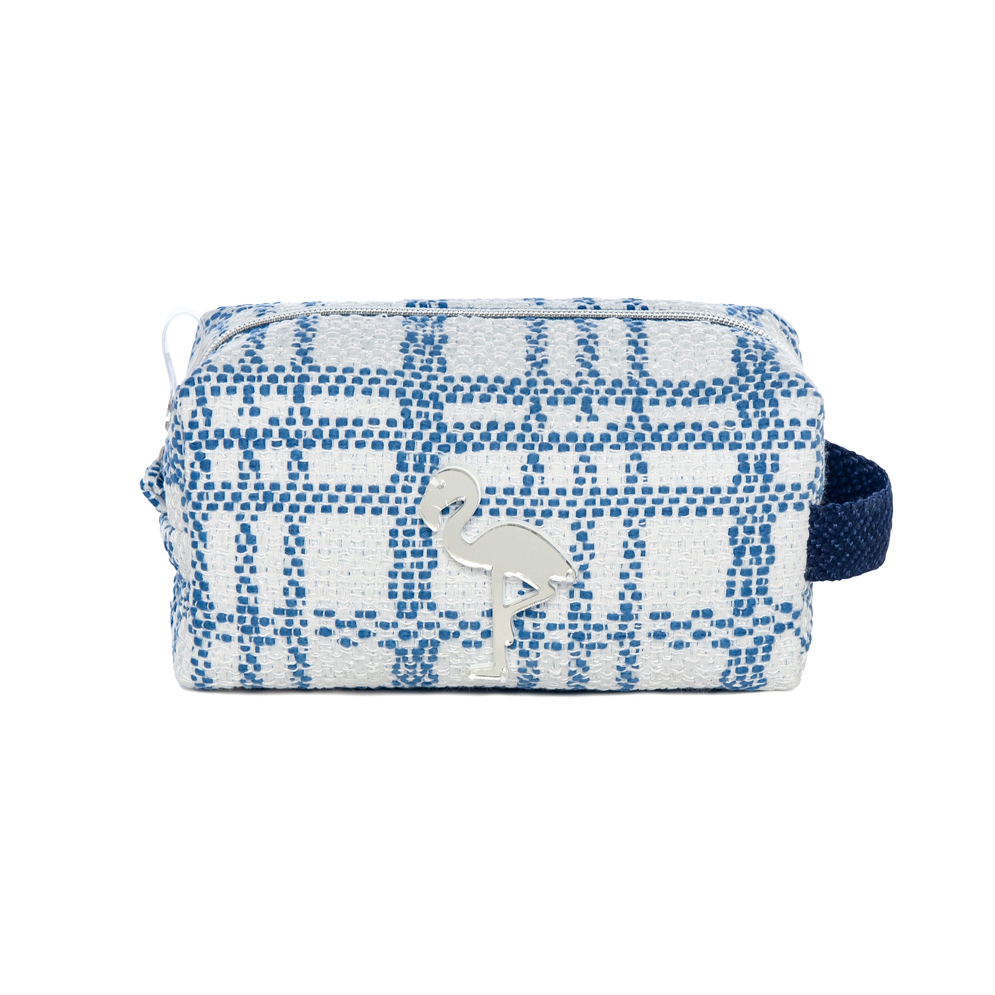 HAZEL Pouch | Blue White Check Flamingo