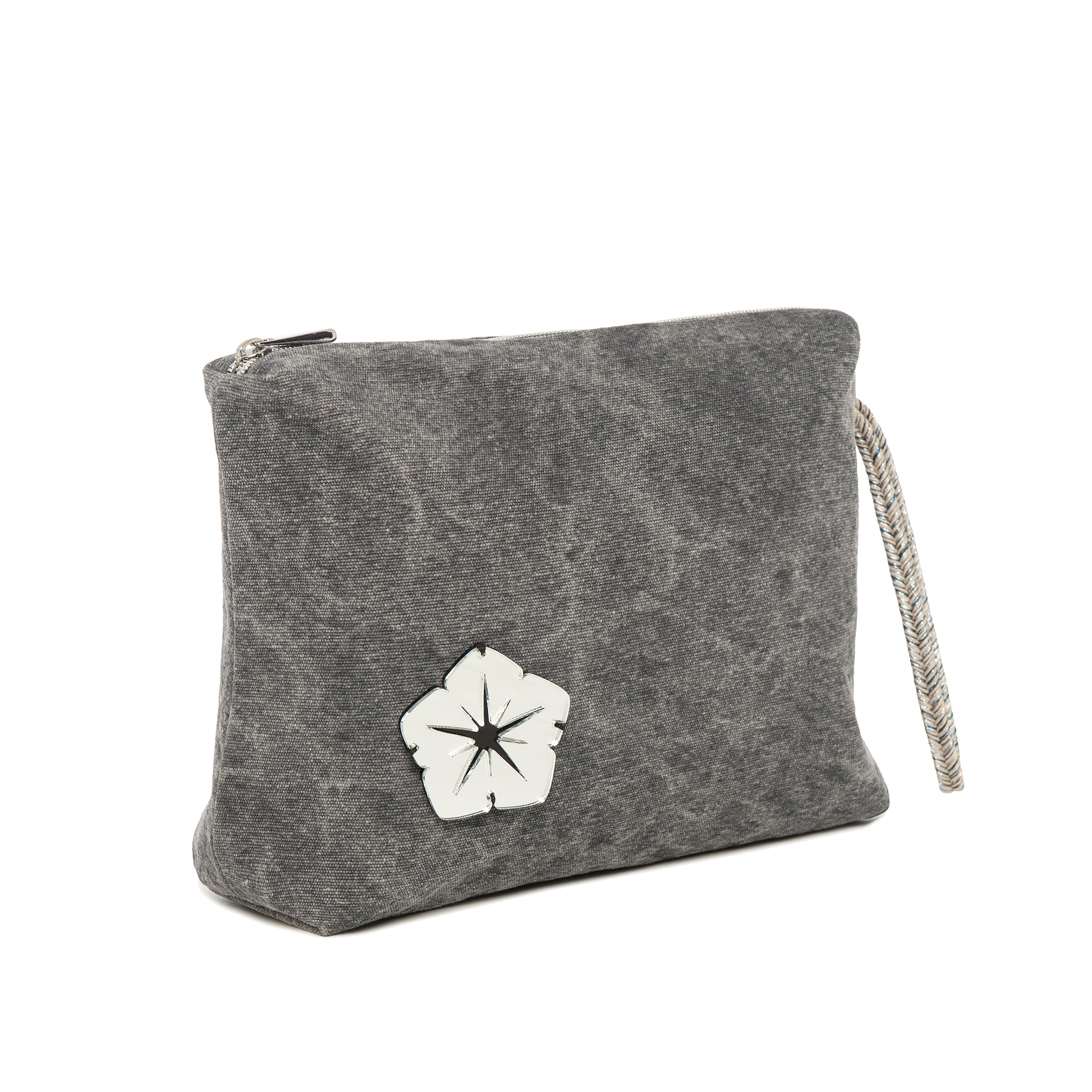 INES Pouch | Black Washed Denim Flower