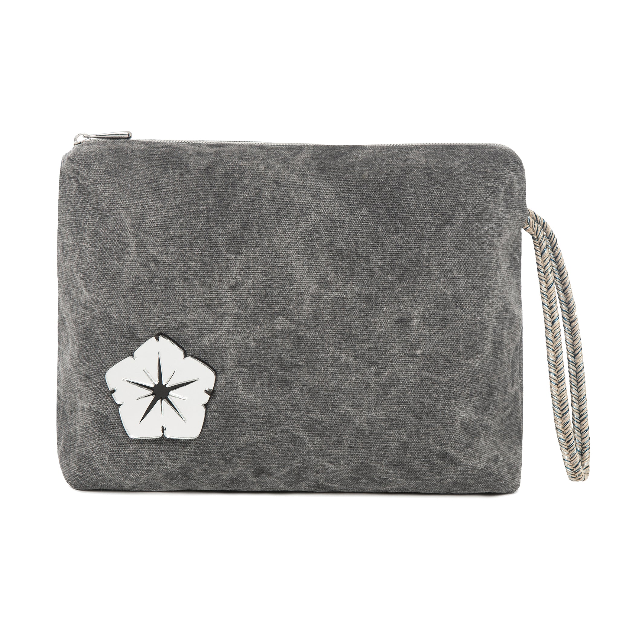 INES Pouch | Black Washed Denim Flower