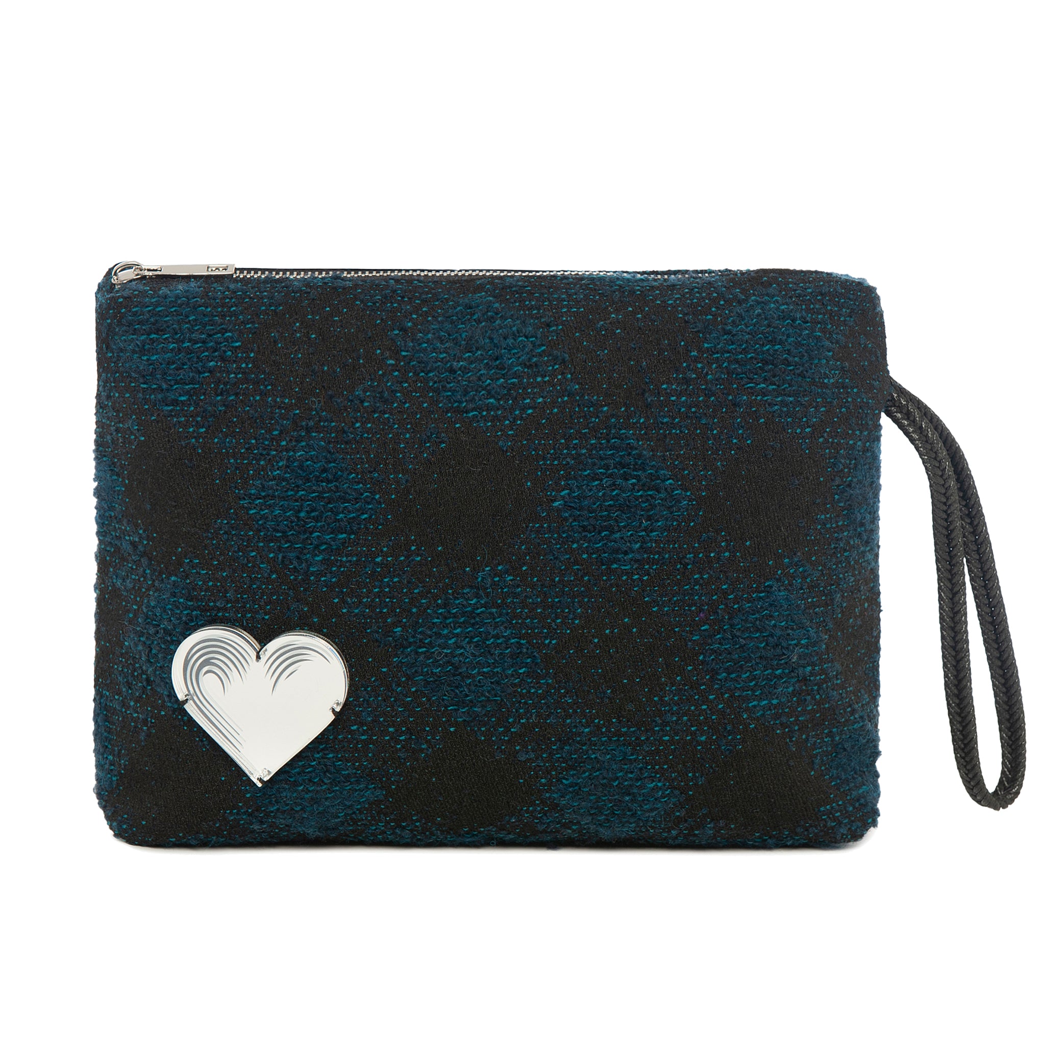 INES Pouch | Blue Black Check Heart