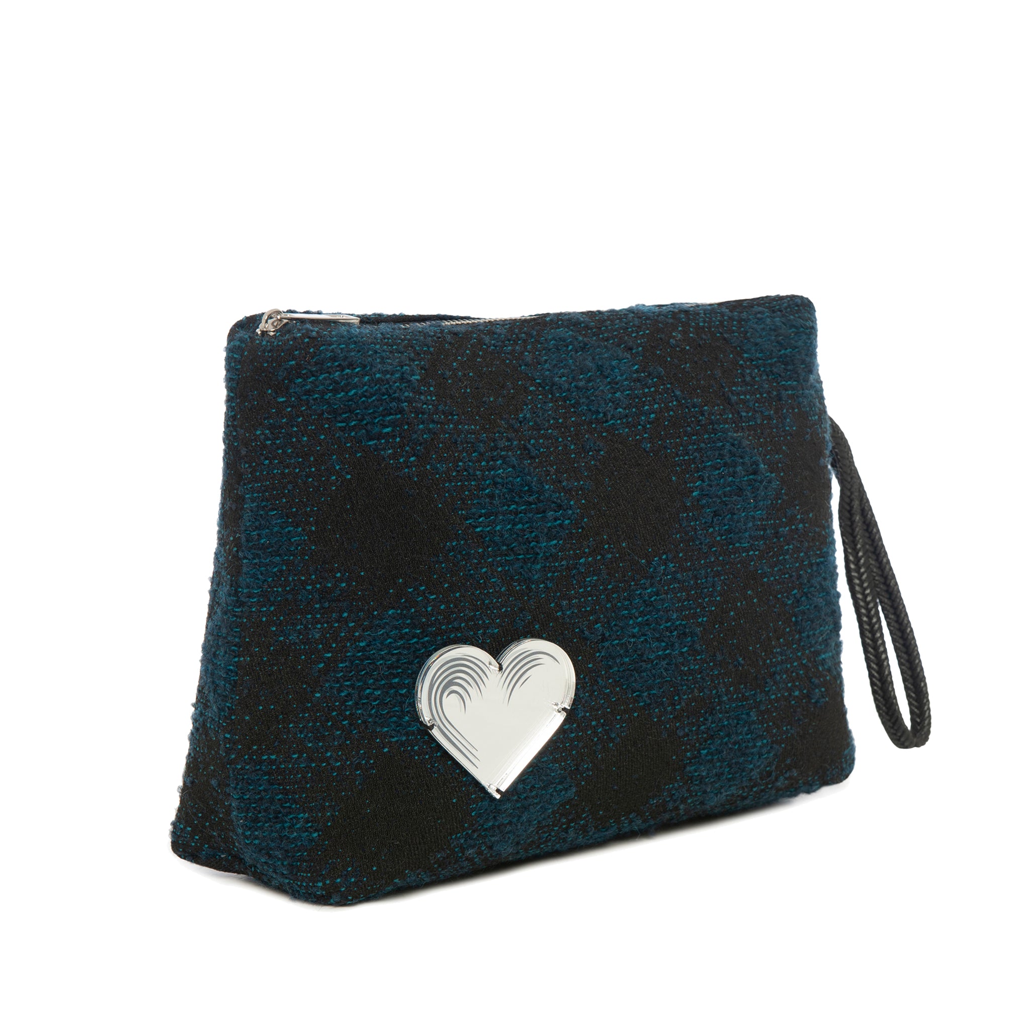 INES Pouch | Blue Black Check Heart