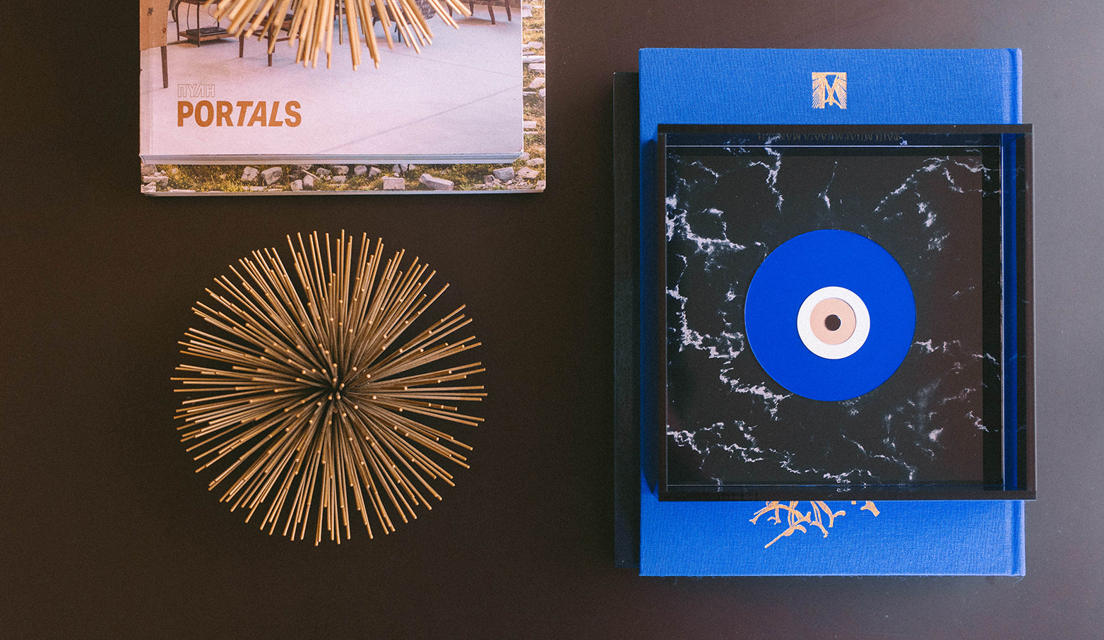 DORETE Tray |  Black Marble Blue Evil Eye