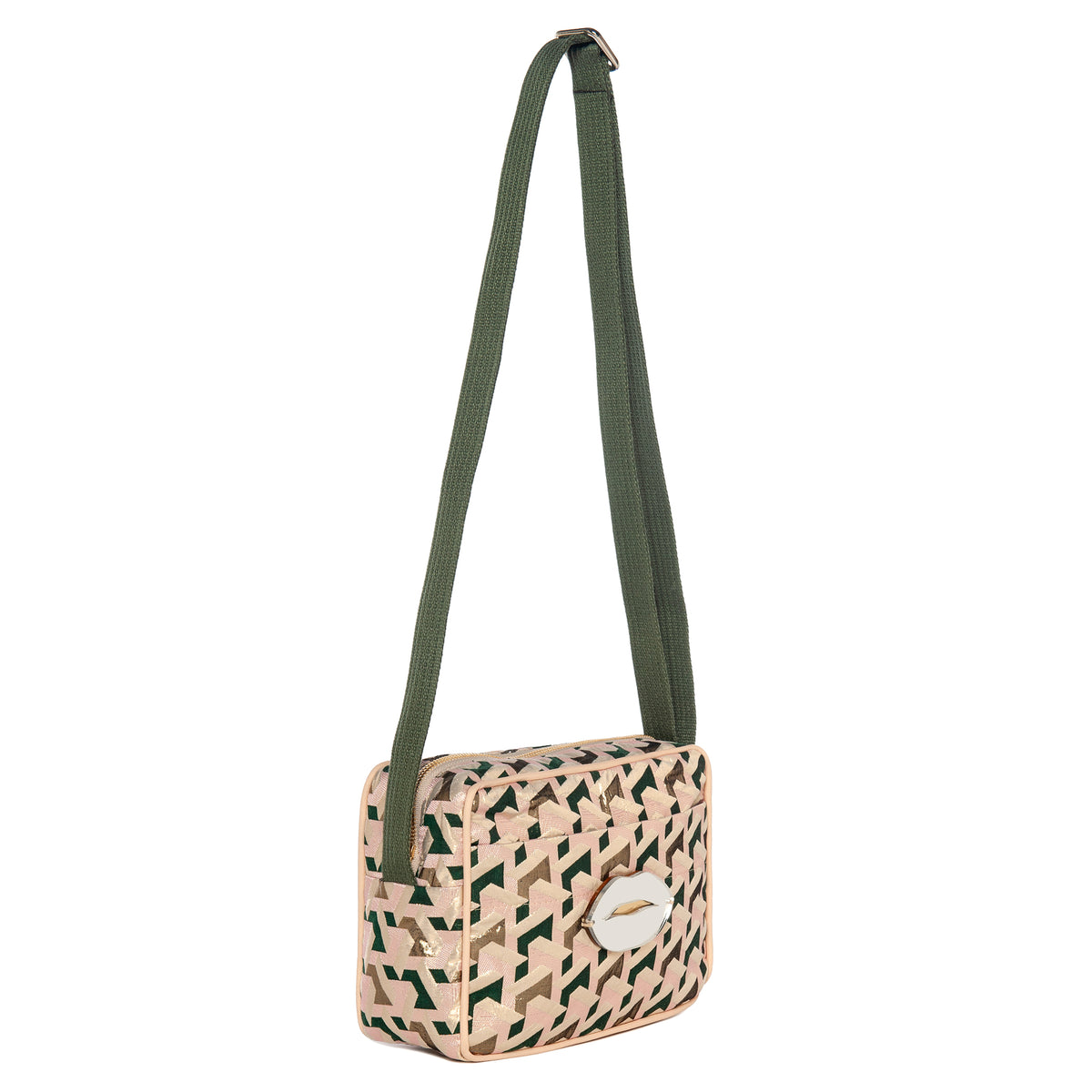 MIMI Shoulder bag small | Pink Green Metal Lips