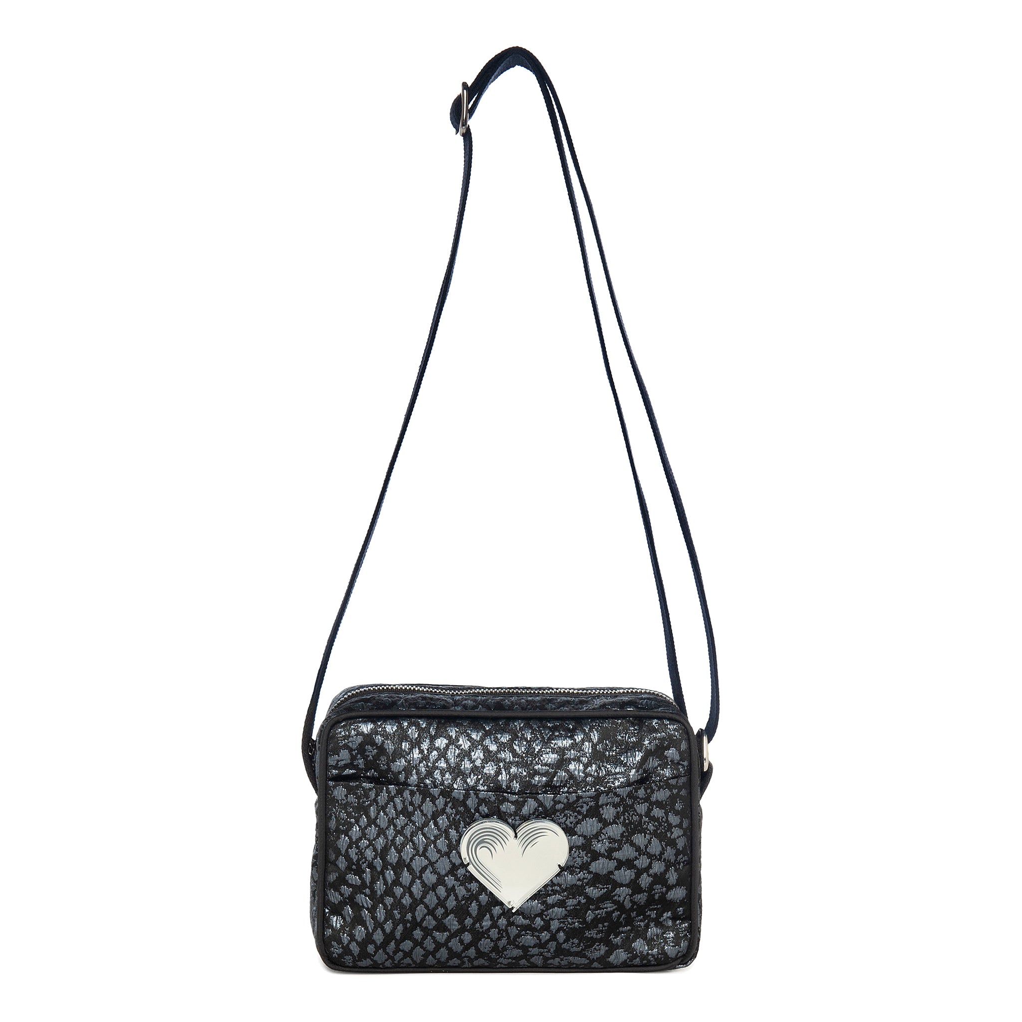 MIMI Shoulder bag small | Grey Metal Croc Heart