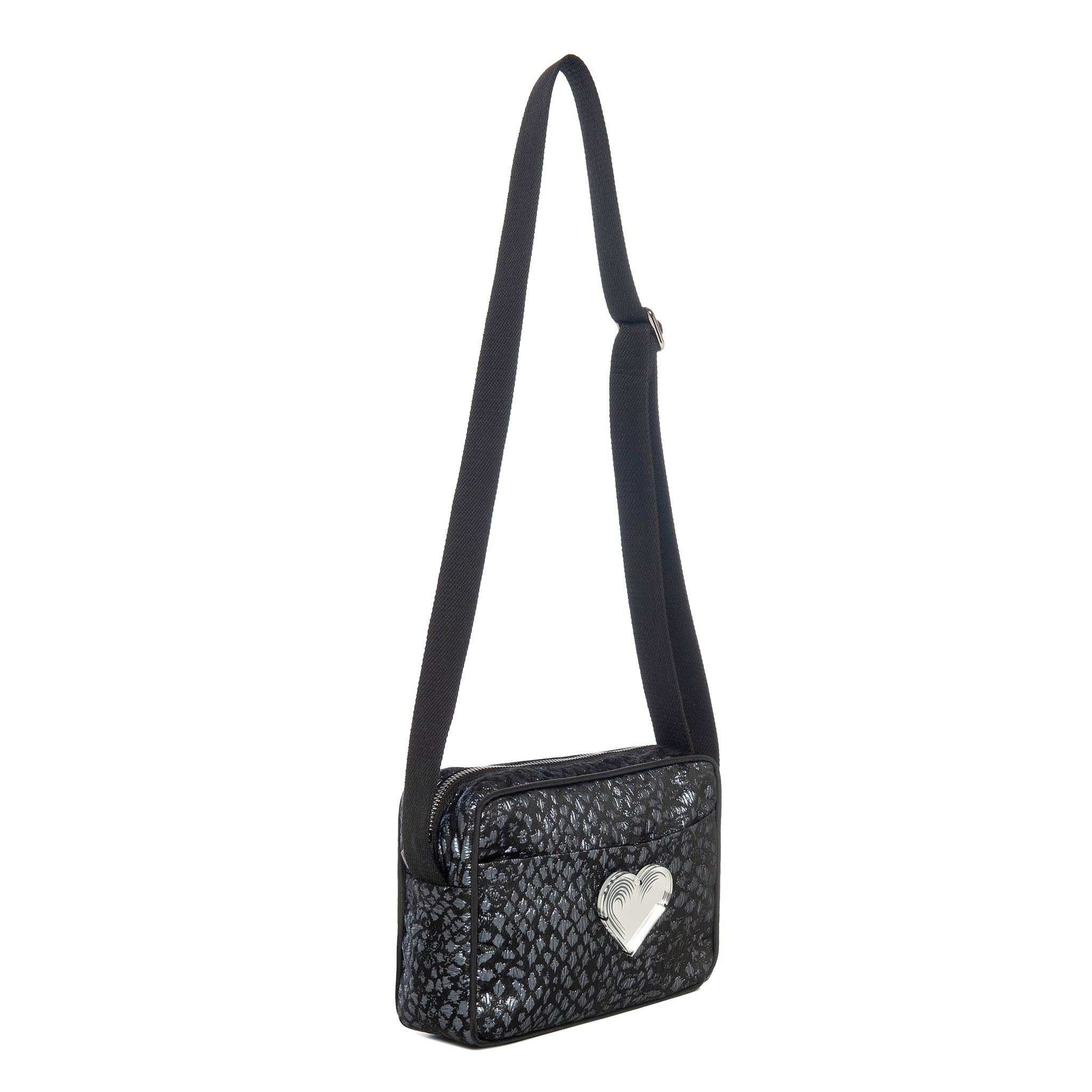 MIMI Shoulder bag small | Grey Metal Croc Heart