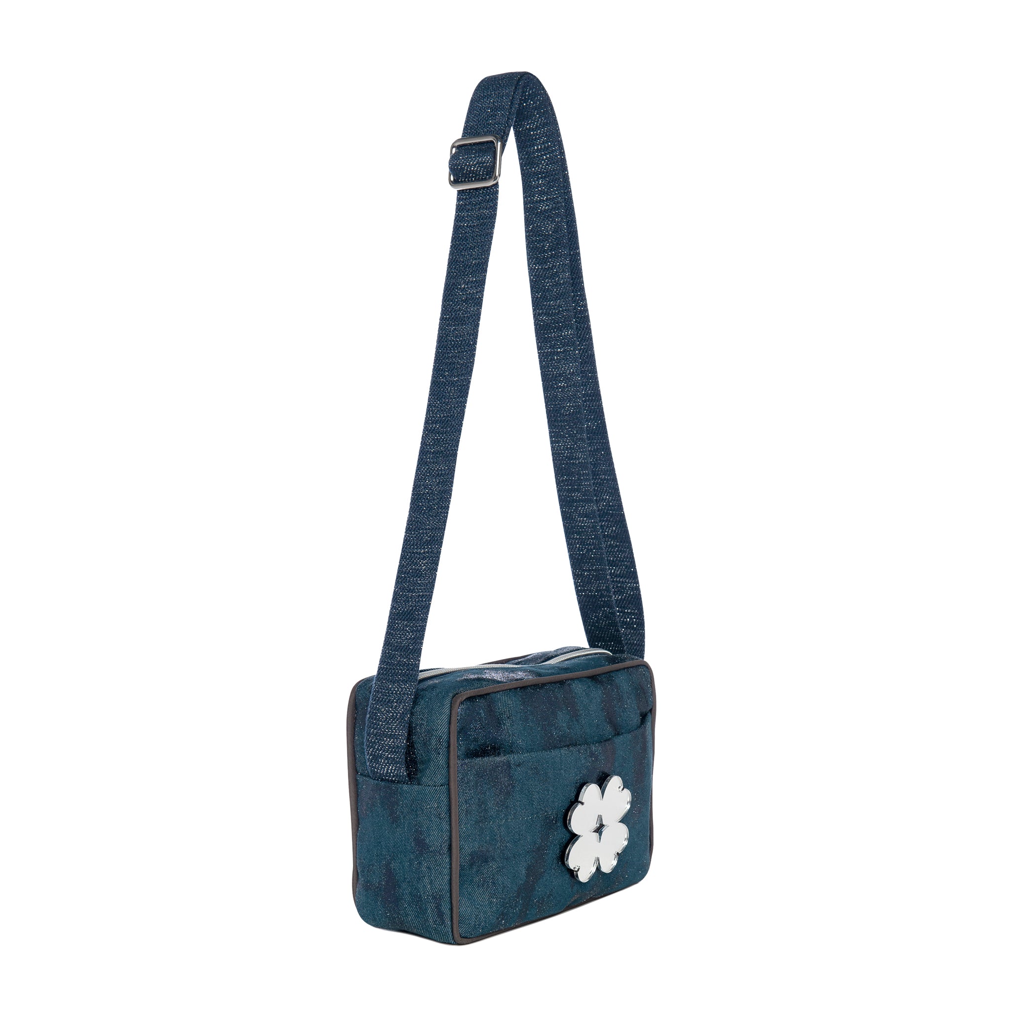 MIMI Shoulder Bag Small | Navy Shiny Canvas Flower