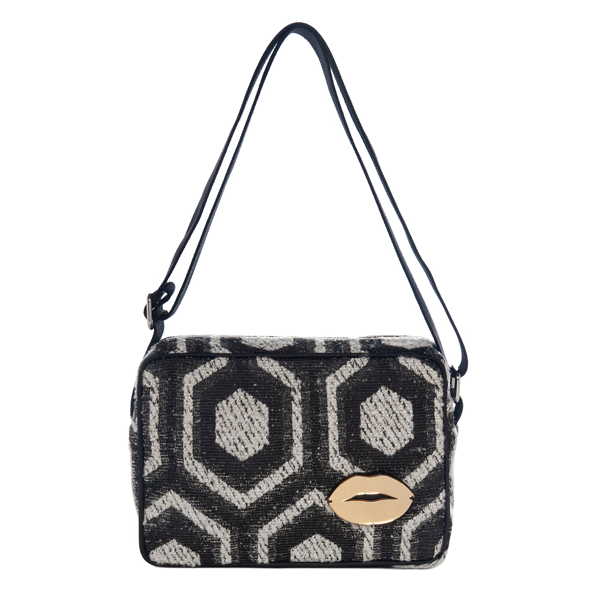 NADIA Shoulder Bag | Grey Hexagon Lips