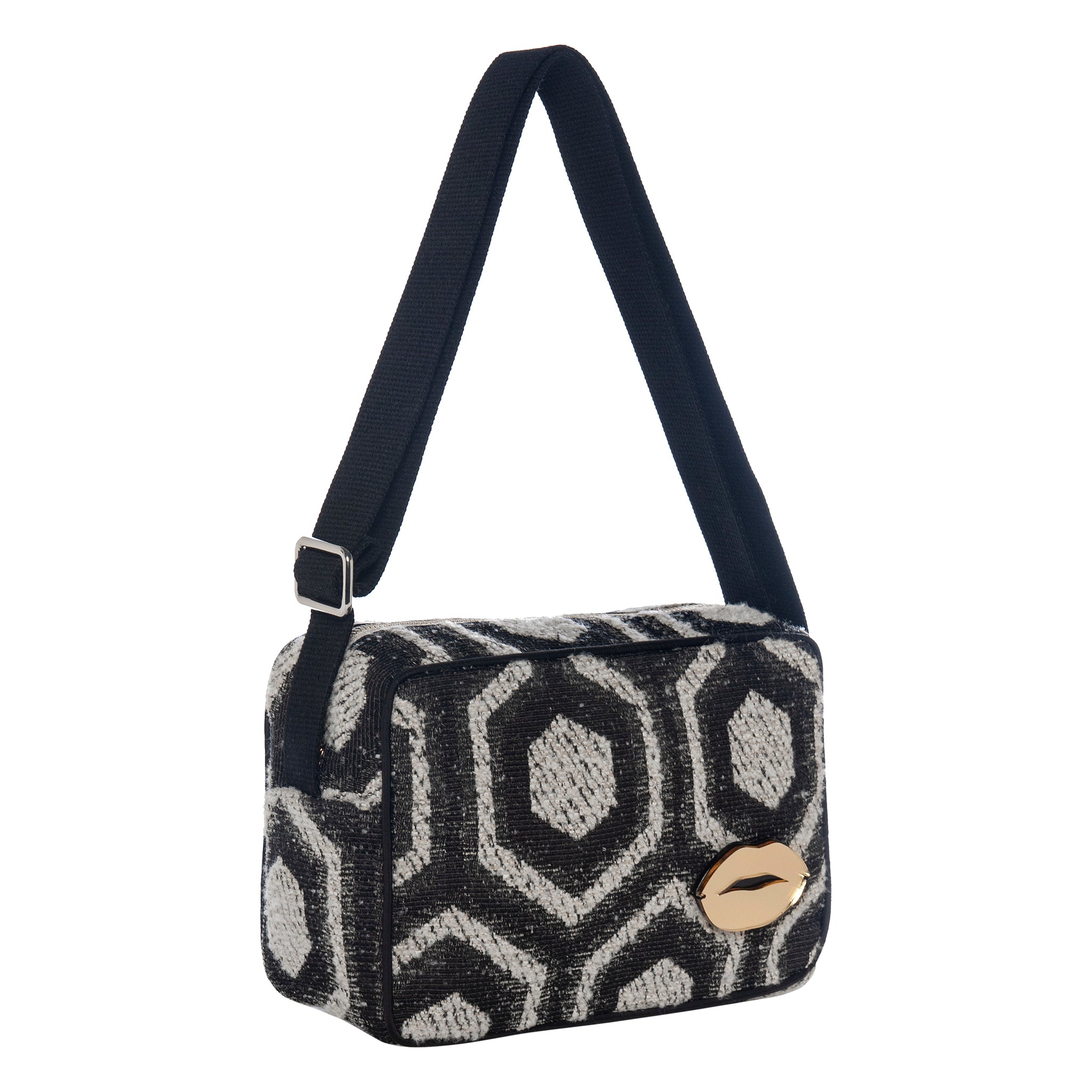 NADIA Shoulder Bag | Grey Hexagon Lips