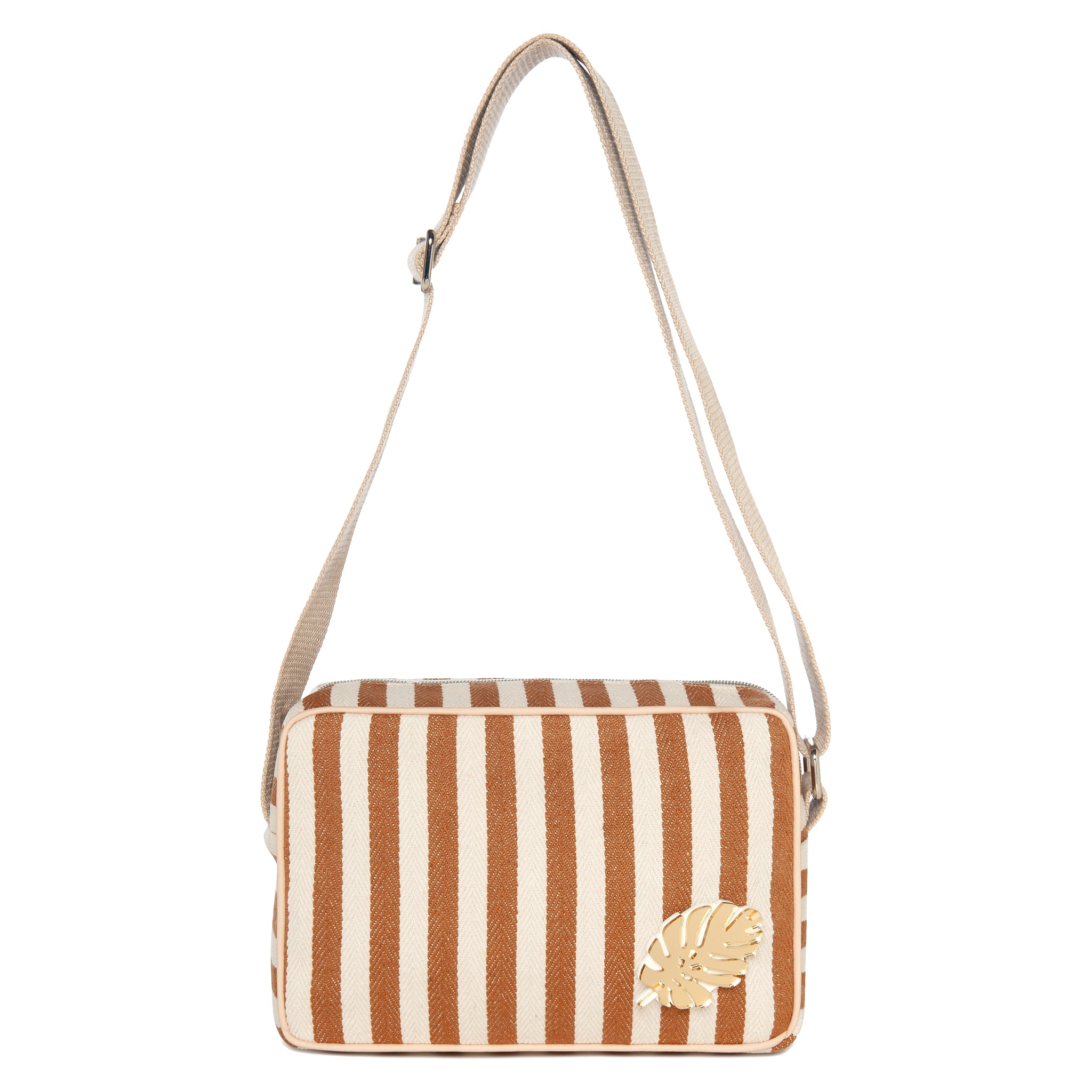 NADIA Shoulder Bag | Mocha Stripes Tropical Leaf