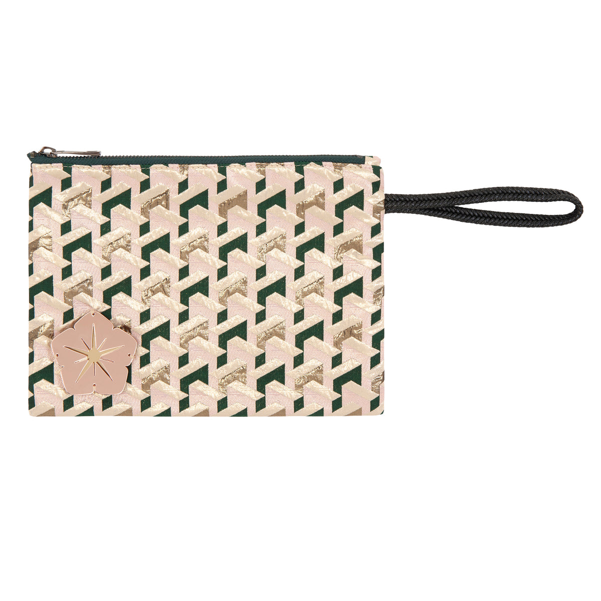 STELLA Pouch | Pink Green Metal Flower