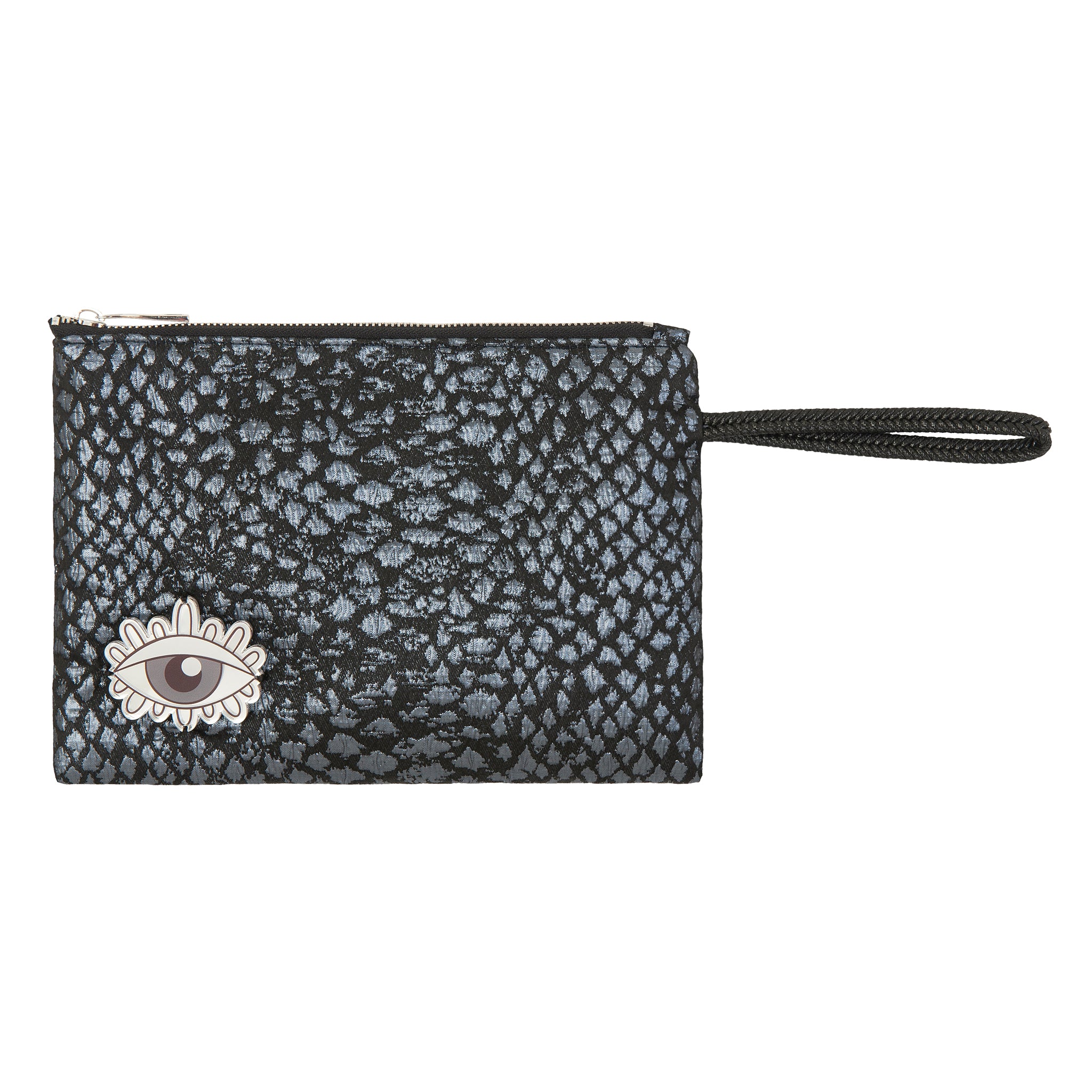 STELLA Pouch | Grey Metal Croc Evil Eye