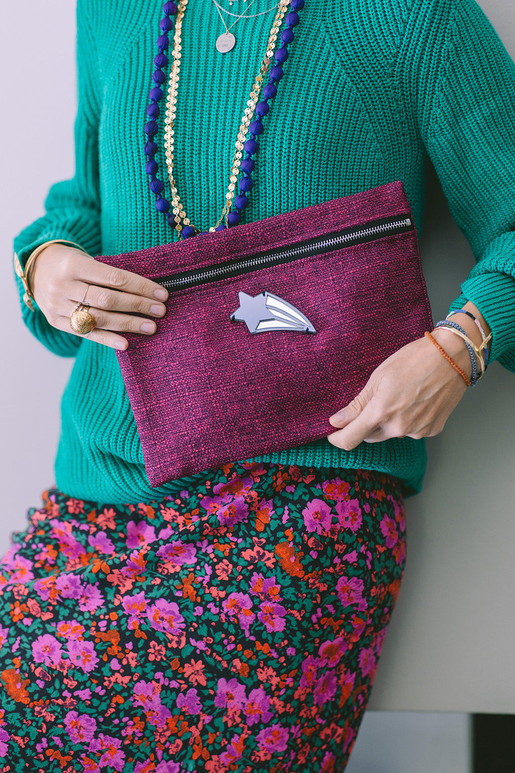 VIOLET Pouch | Dark Fuschia Woven Shooting Star