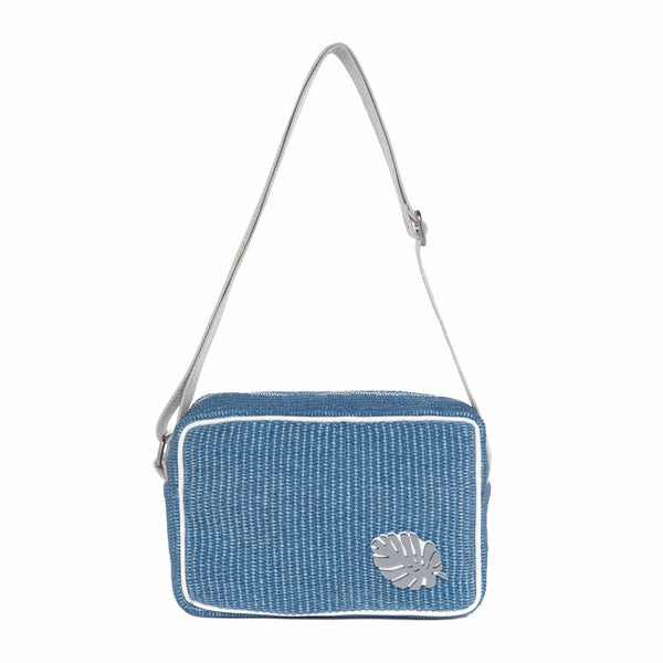 NADIA Shoulder Bag | Blue Sea Raffia Tropical Leaf