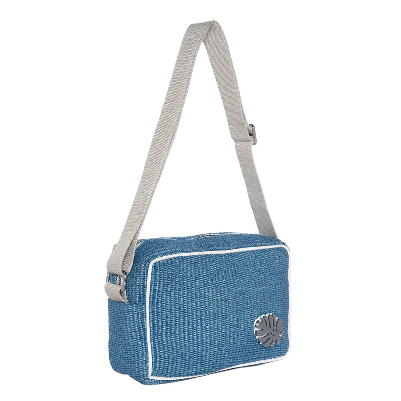 NADIA Shoulder Bag | Blue Sea Raffia Tropical Leaf