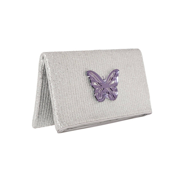 AMARA Clutch | Silver Raffia Butterfly
