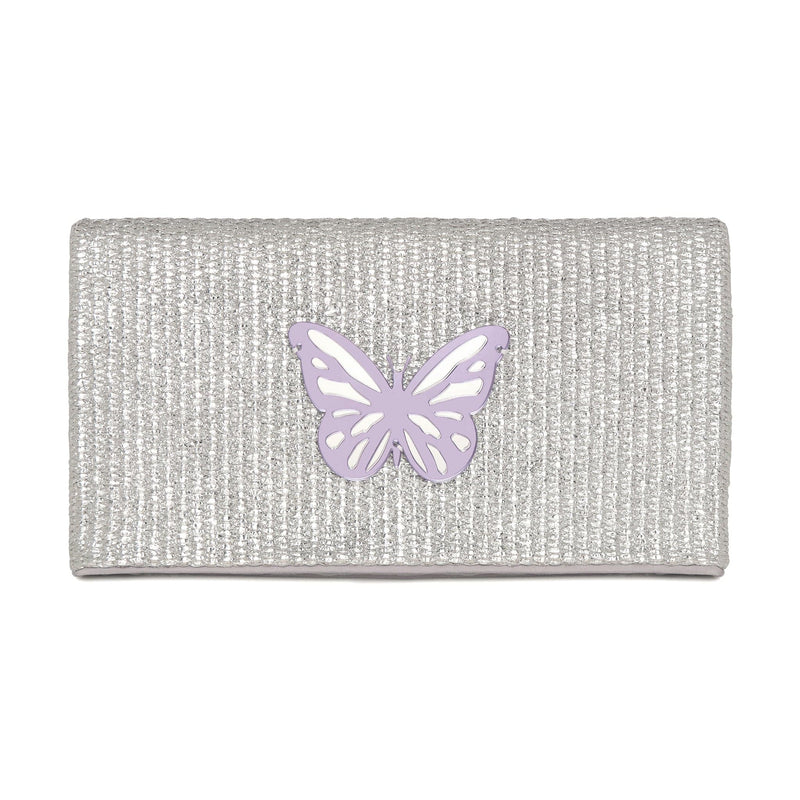 AMARA Clutch | Silver Raffia Butterfly