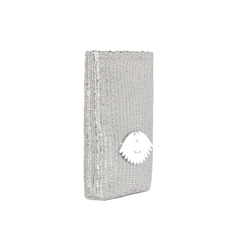 EV Phone Pouch | Silver Raffia Evil Eye