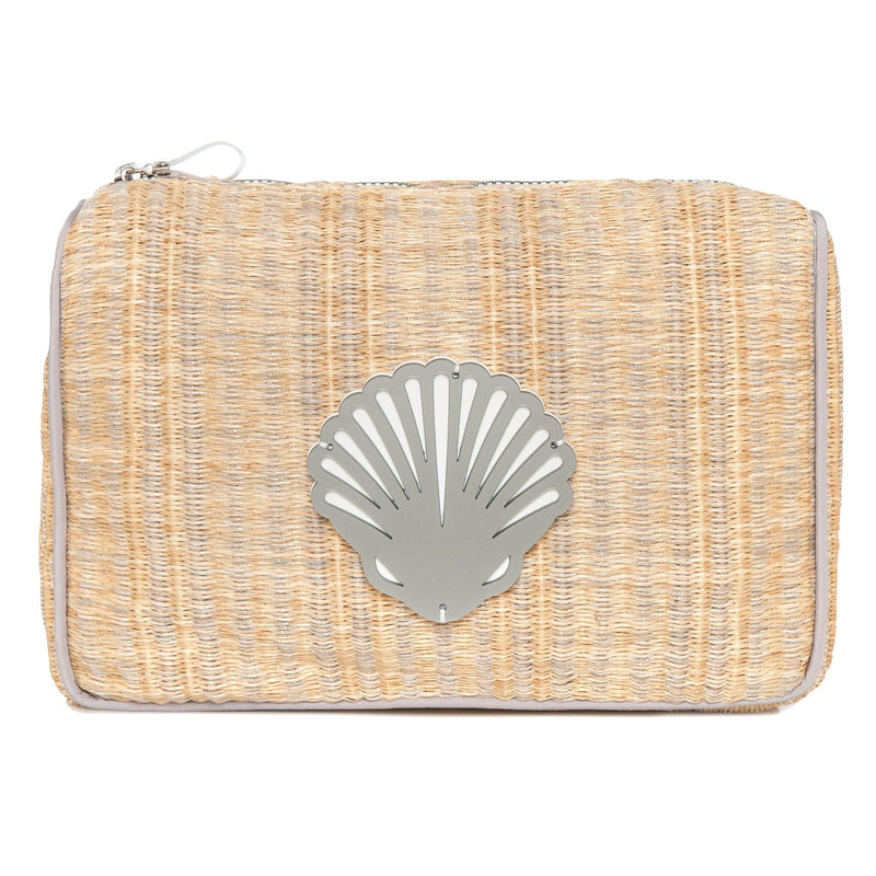 OLIVIA Pouch | Silver Natural Woven Shell