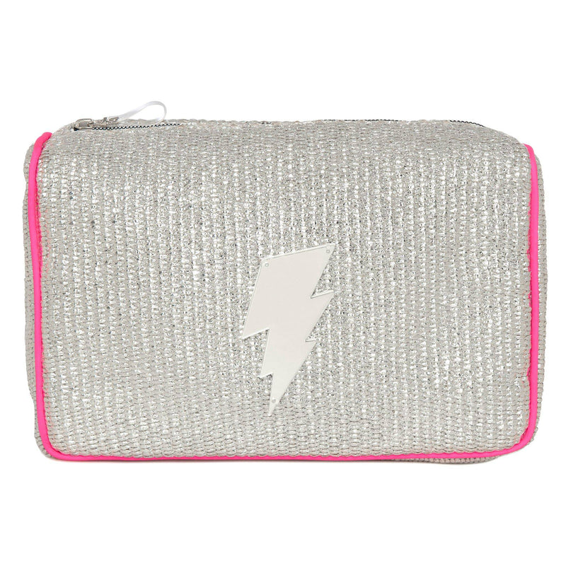 OLIVIA Pouch | Silver Raffia Lightning
