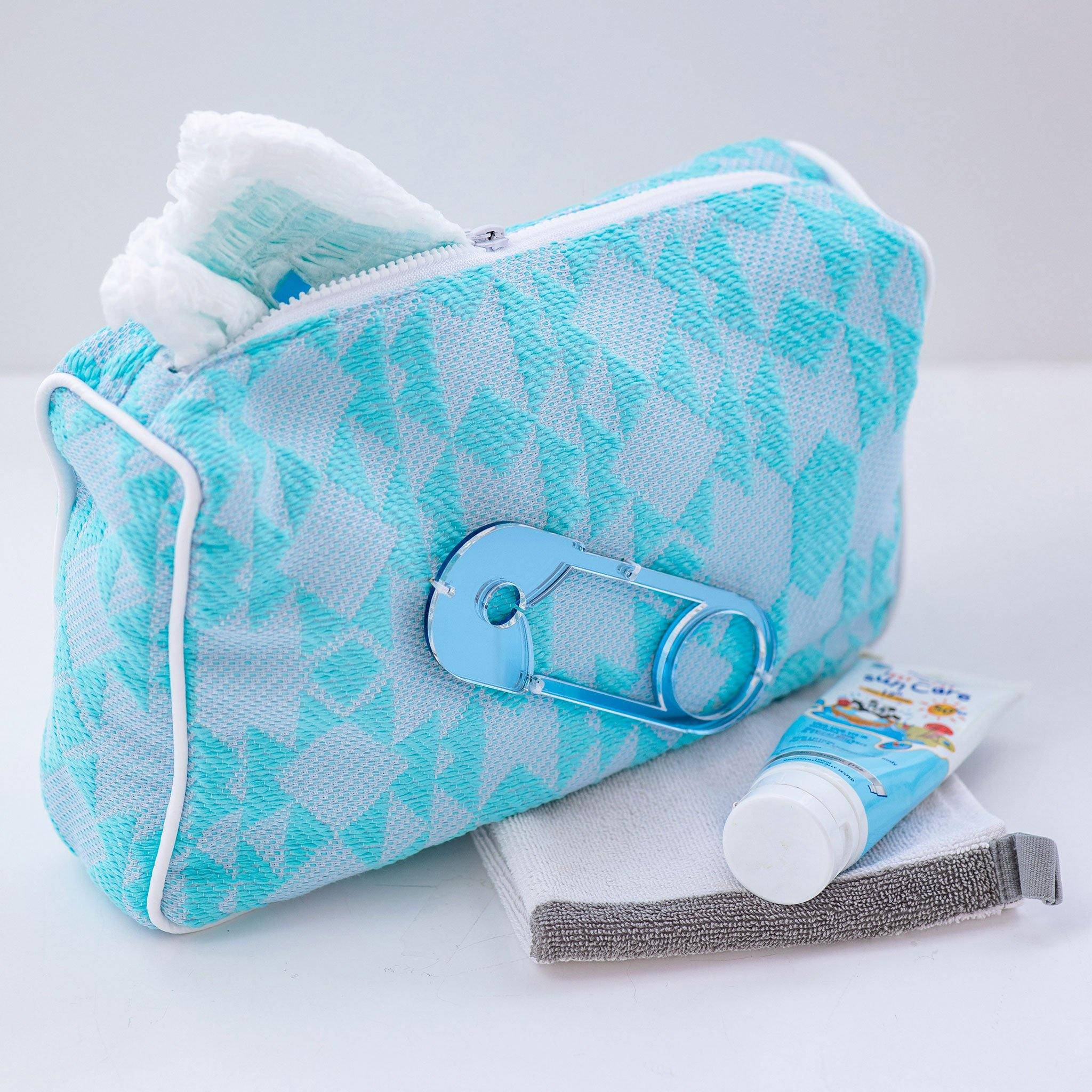 OLIVIA Pouch | Aqua Woven Safety Pin