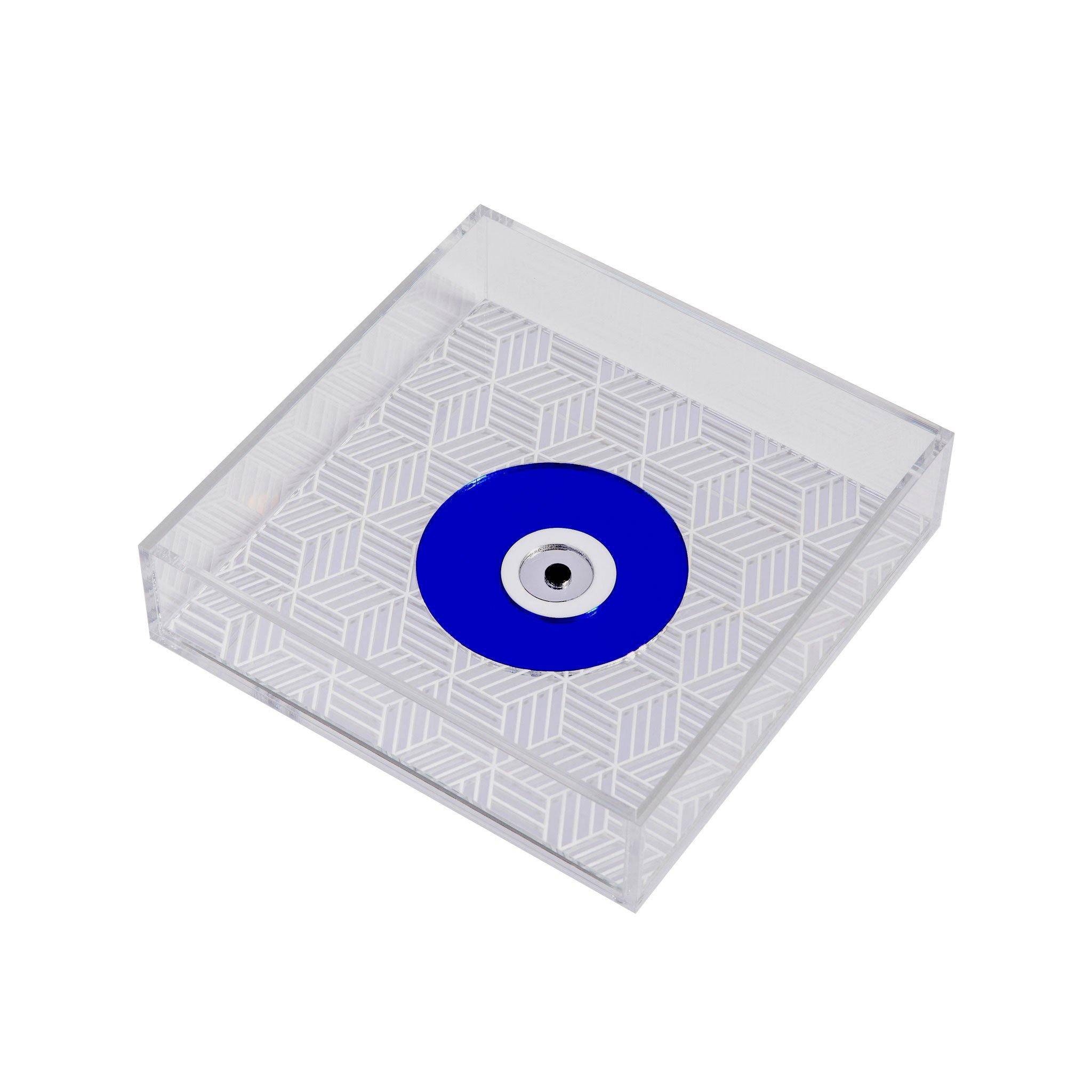 DORETE Tray | Silver Geometric Blue Evil Eye