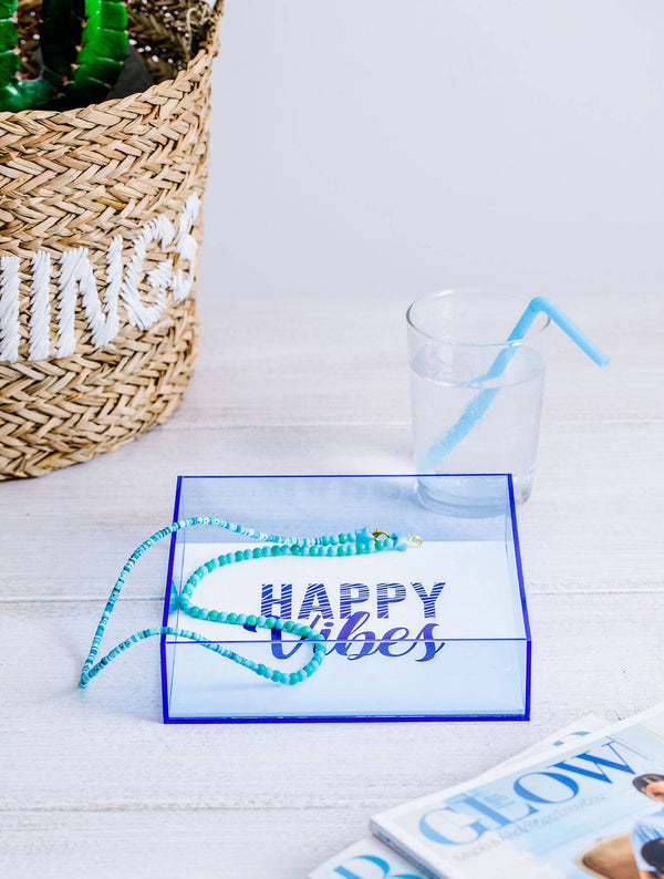 DORETE Tray | White Blue Happy Vibes