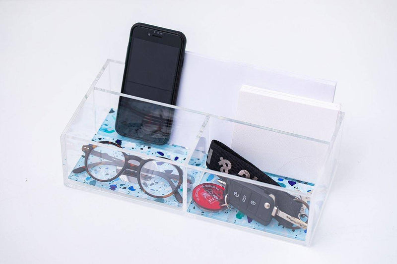 LIBI Tray | Light Blue Mosaic Silver Letters & Keys